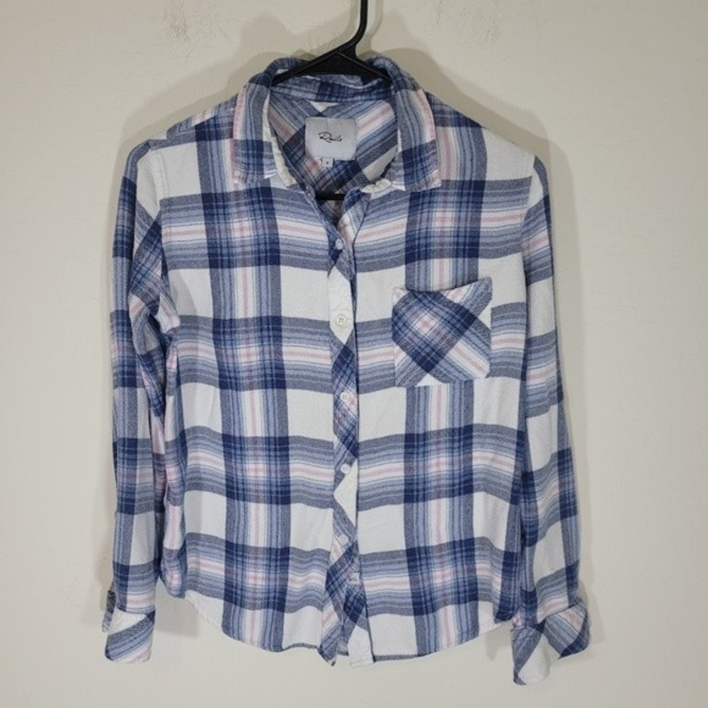 Rails Blue Plaid Soft Button Up Flannel Small - image 2